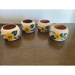 Set 4 Wooden Yellow Flower Sunflower Napkin Rings Farmhouse Country hand painted
